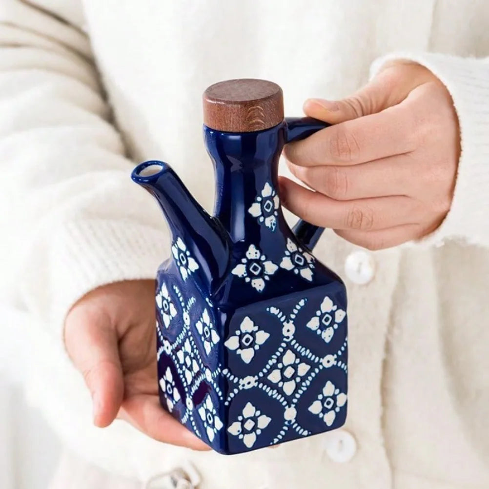 Blue Ceramic Olive Oil Bottle