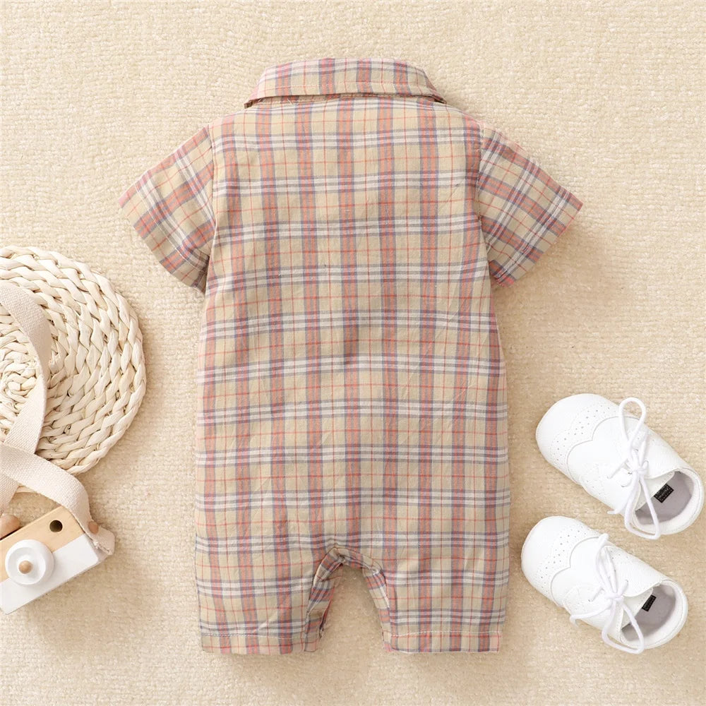 Baby Boy Plaid Onesie with bow tie