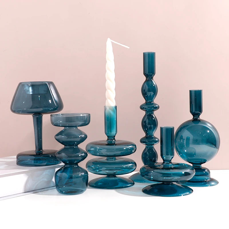 Glass Candle Holders (Teal, Clear, Pink)