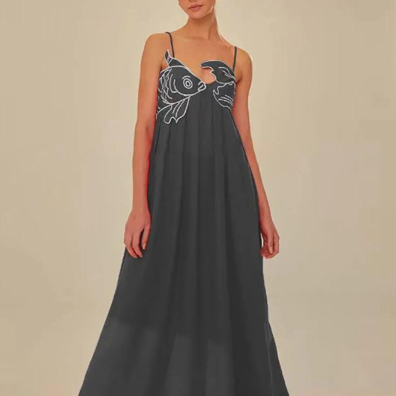 Fish Maxi Dress (Black, Blue or Red)
