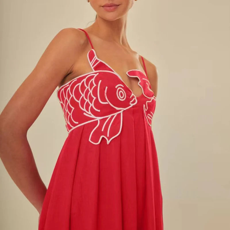Fish Maxi Dress (Black, Blue or Red)