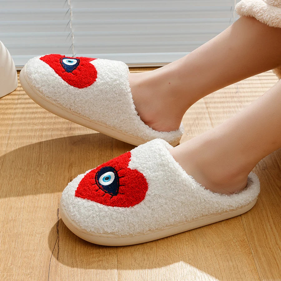 Embroidered Evil Eye Heart Slippers (Yellow or Red)