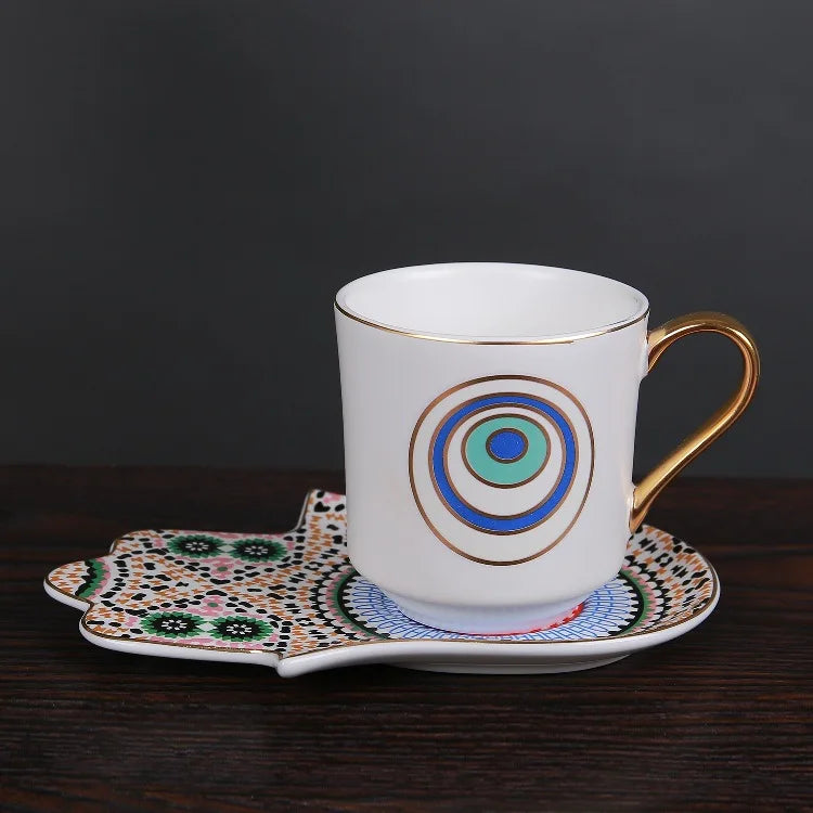 Hand-painted Evil Eye Coffee Mug and Saucer set