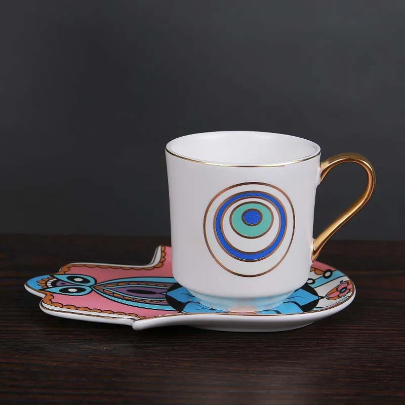 Hand-painted Evil Eye Coffee Mug and Saucer set