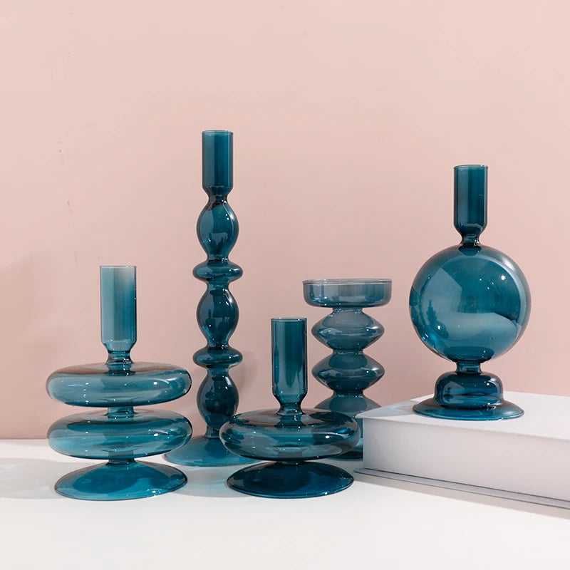 Glass Candle Holders (Teal, Clear, Pink)
