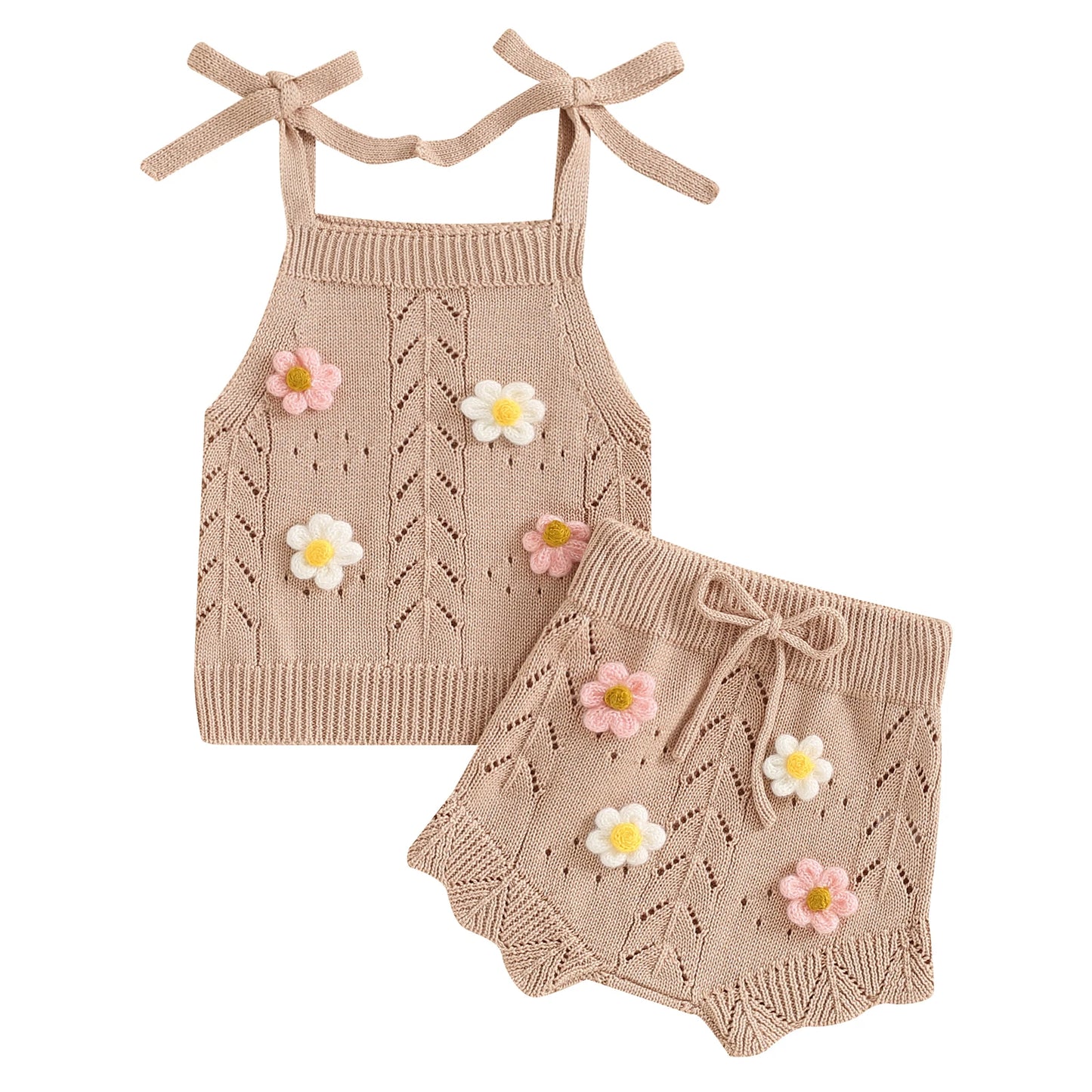 Girls Floral Knit Sleeveless Top & Shorts Set