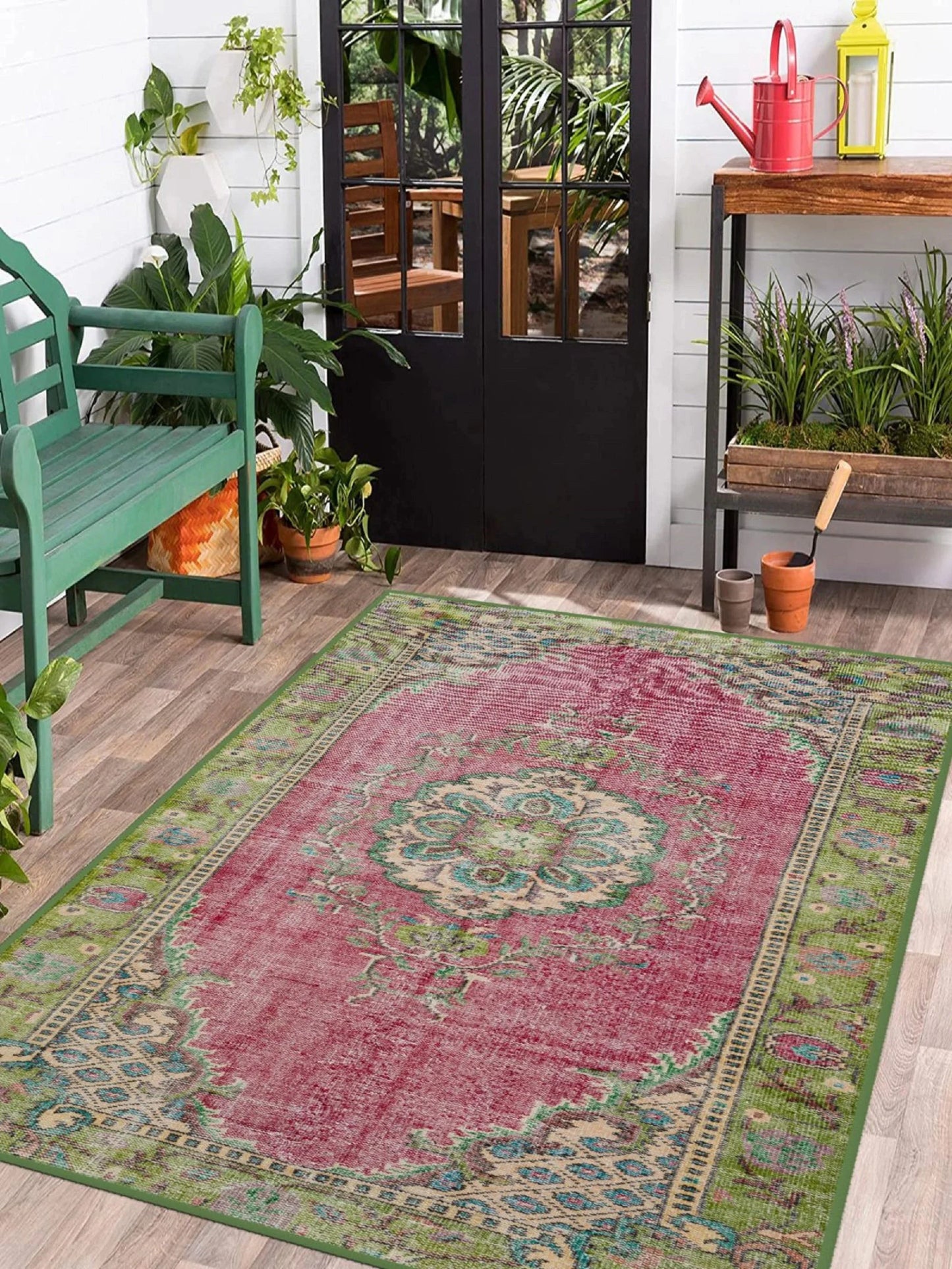 Pink and Green Medallion Rug
