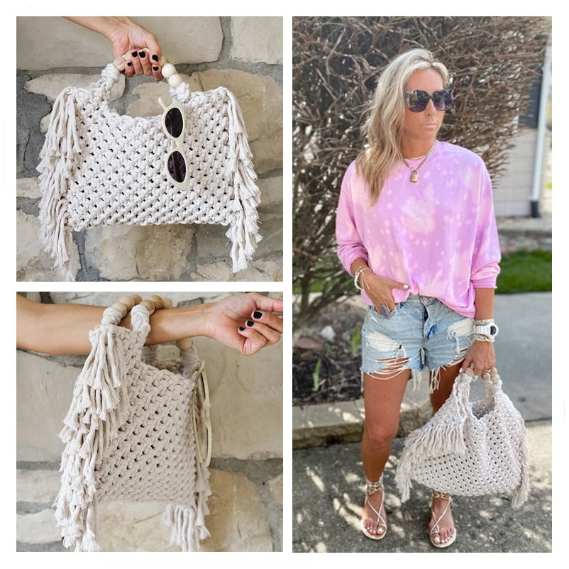 Crochet Boho Fringe Beach Bag