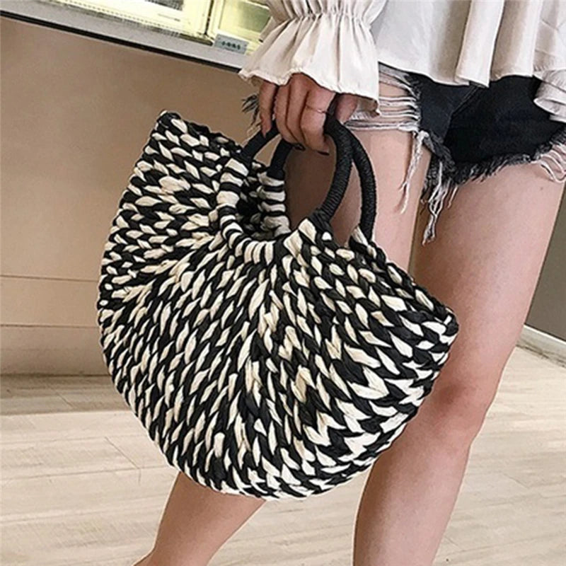 Rattan Half-Moon Handbag