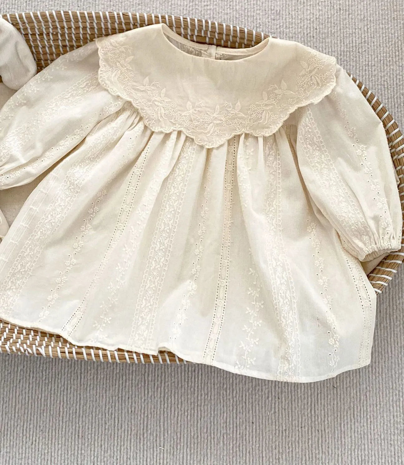 Baby Girl's Cream Embroidered Dress or Romper