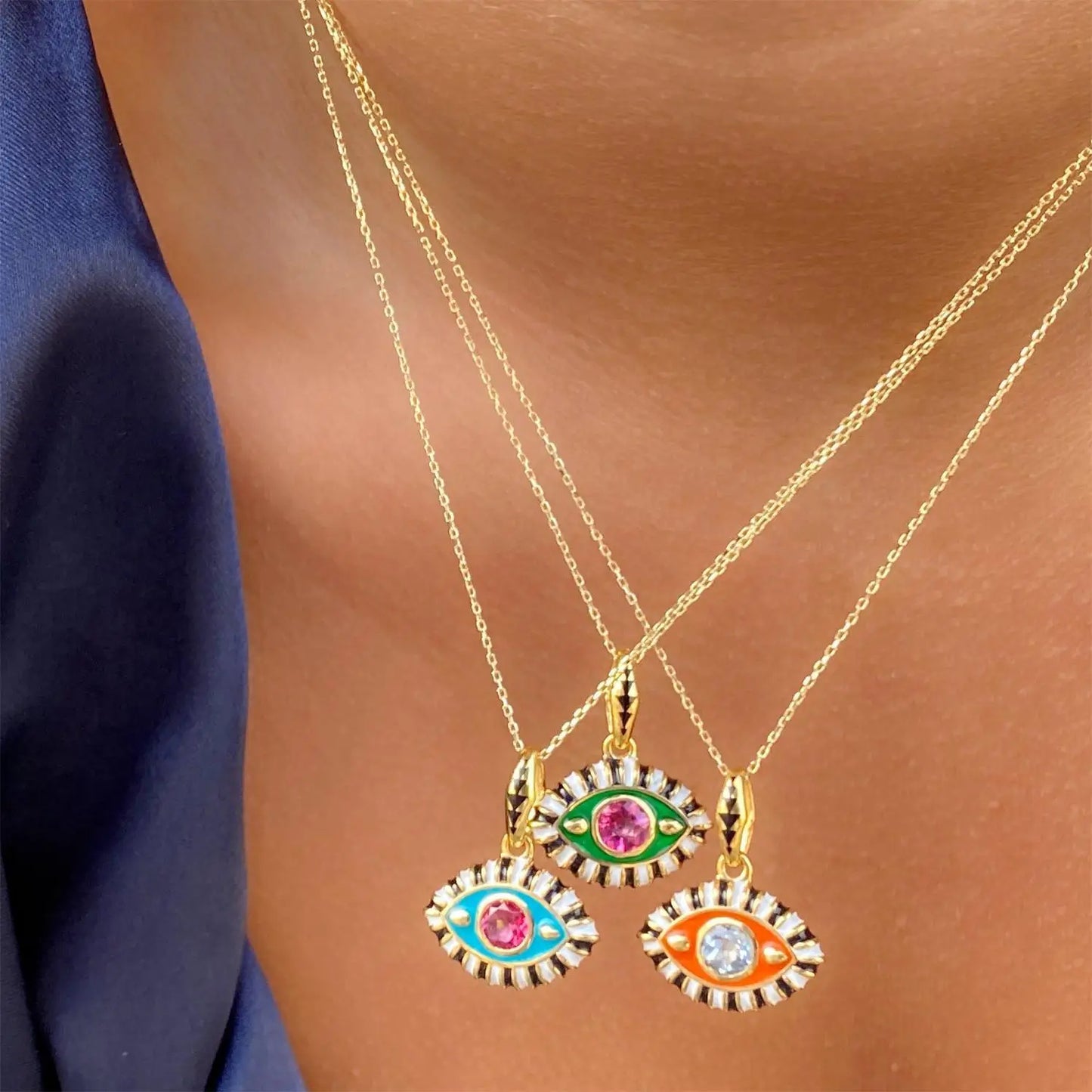 Stainless Steel Colorful Evil Eye Pendant Necklace