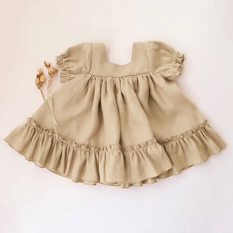 Baby Girls Cotton and Linen Dress (6 color options)