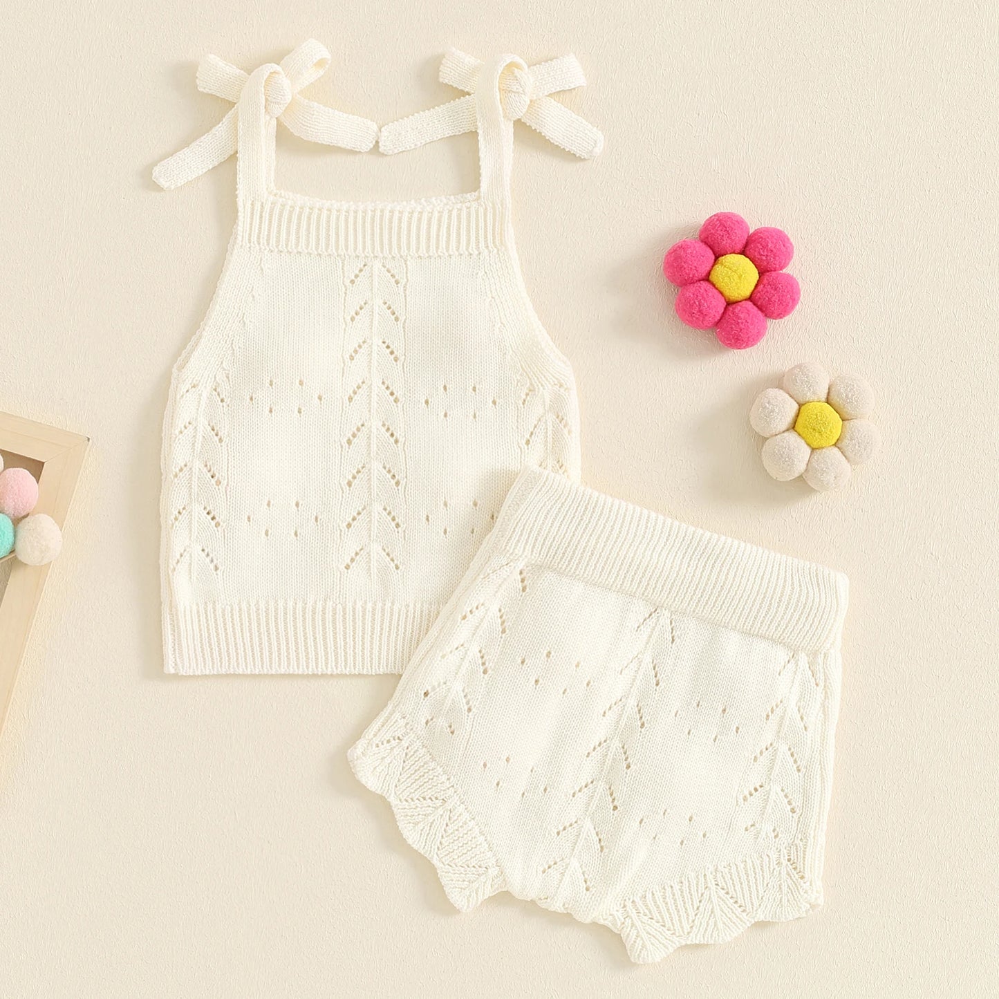 Girls Floral Knit Sleeveless Top & Shorts Set