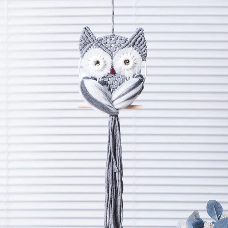 Handwoven Macrame Owl-Shaped Wall Hanging