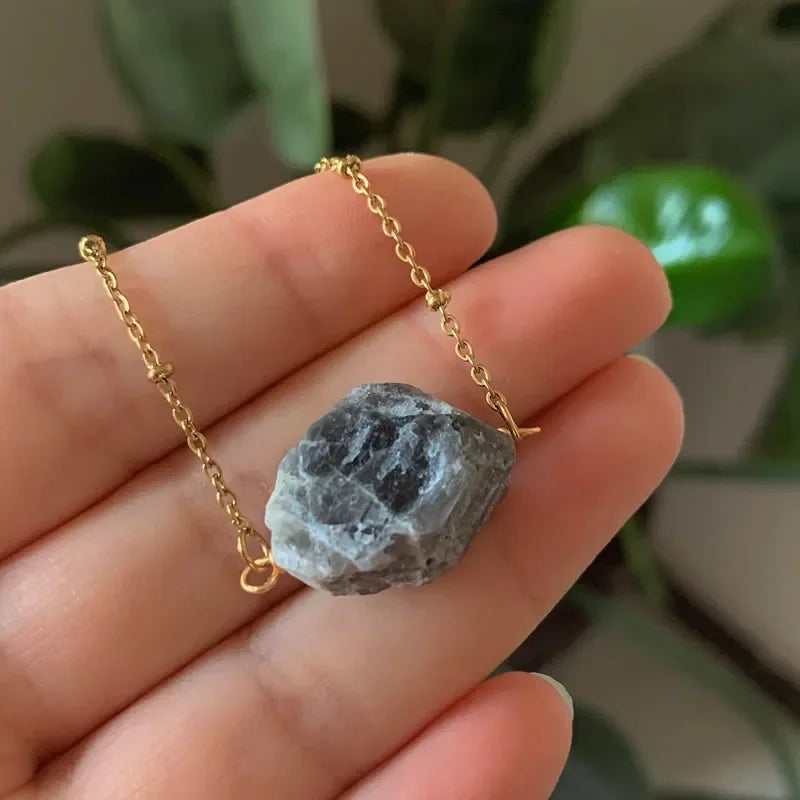 Healing Stone Raw Rock Mineral/Crystal Necklace (18 kt Gold Plated)