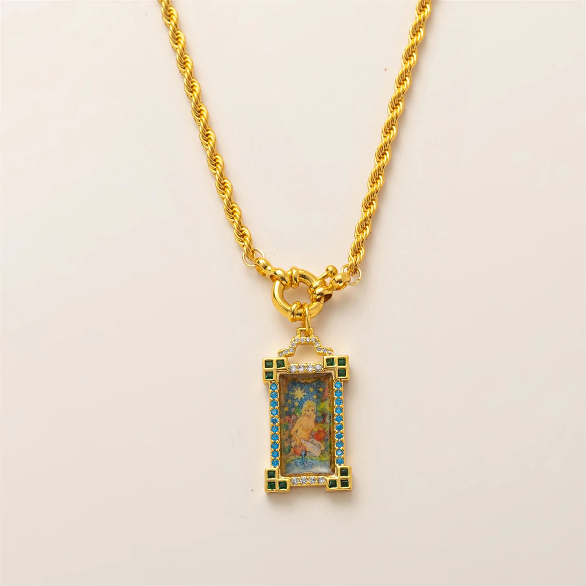 Gold-plated Bohemian Tarot Card Necklace