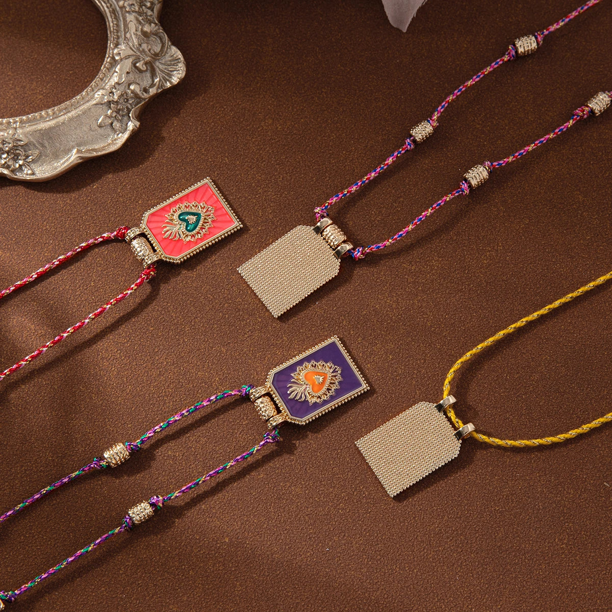 Colored Heart Tarot Card Pendant Necklace