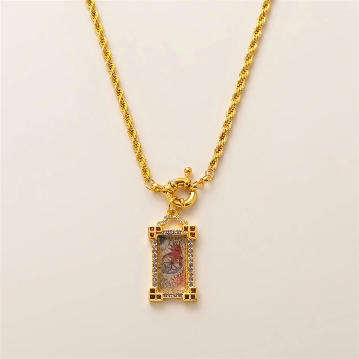 Gold-plated Bohemian Tarot Card Necklace