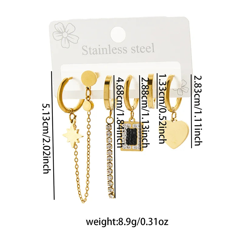 Stainless Steel Colorful Zircon Tassels Earrings