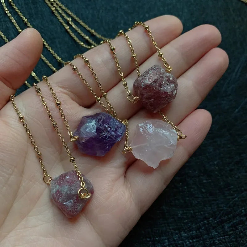 Healing Stone Raw Rock Mineral/Crystal Necklace (18 kt Gold Plated)