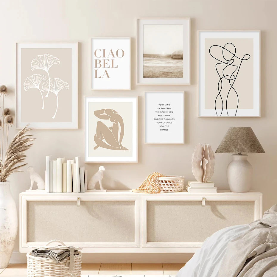 Neutral Abstract Boho Wall Poster Prints