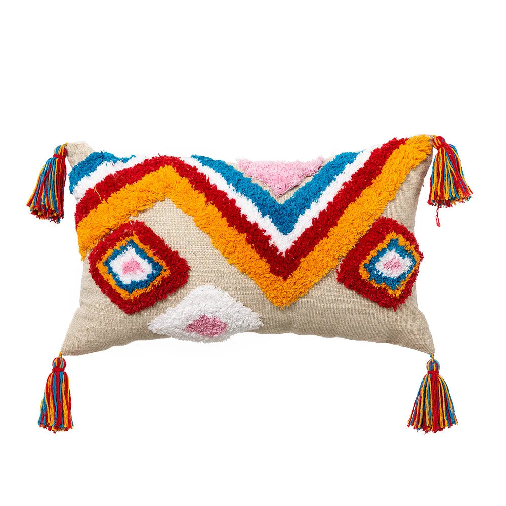 Bright Boho Pillow Case with Tassels