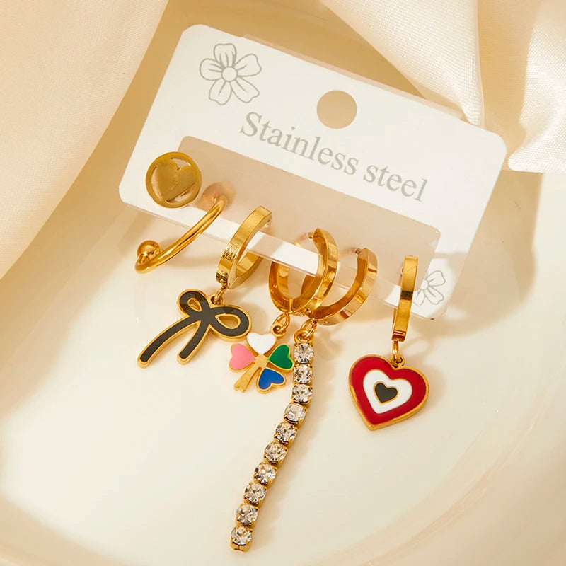 Stainless Steel Colorful Zircon Tassels Earrings
