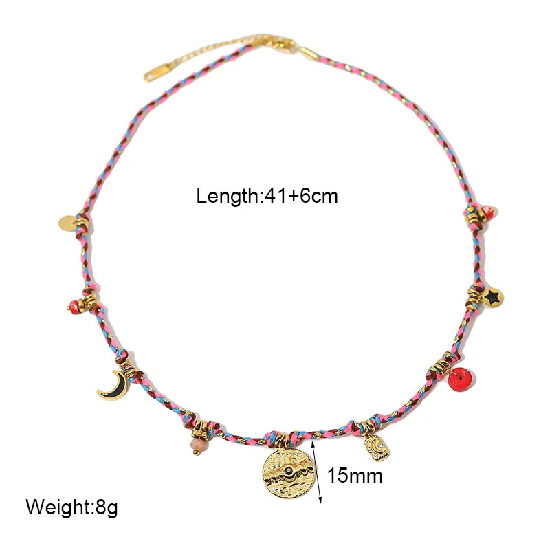 18k Gold-plated Stainless Steel Charm with Rope Necklace & Bracelet