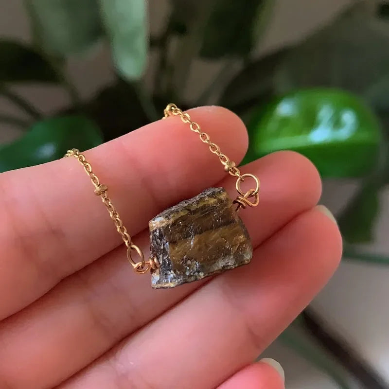 Healing Stone Raw Rock Mineral/Crystal Necklace (18 kt Gold Plated)