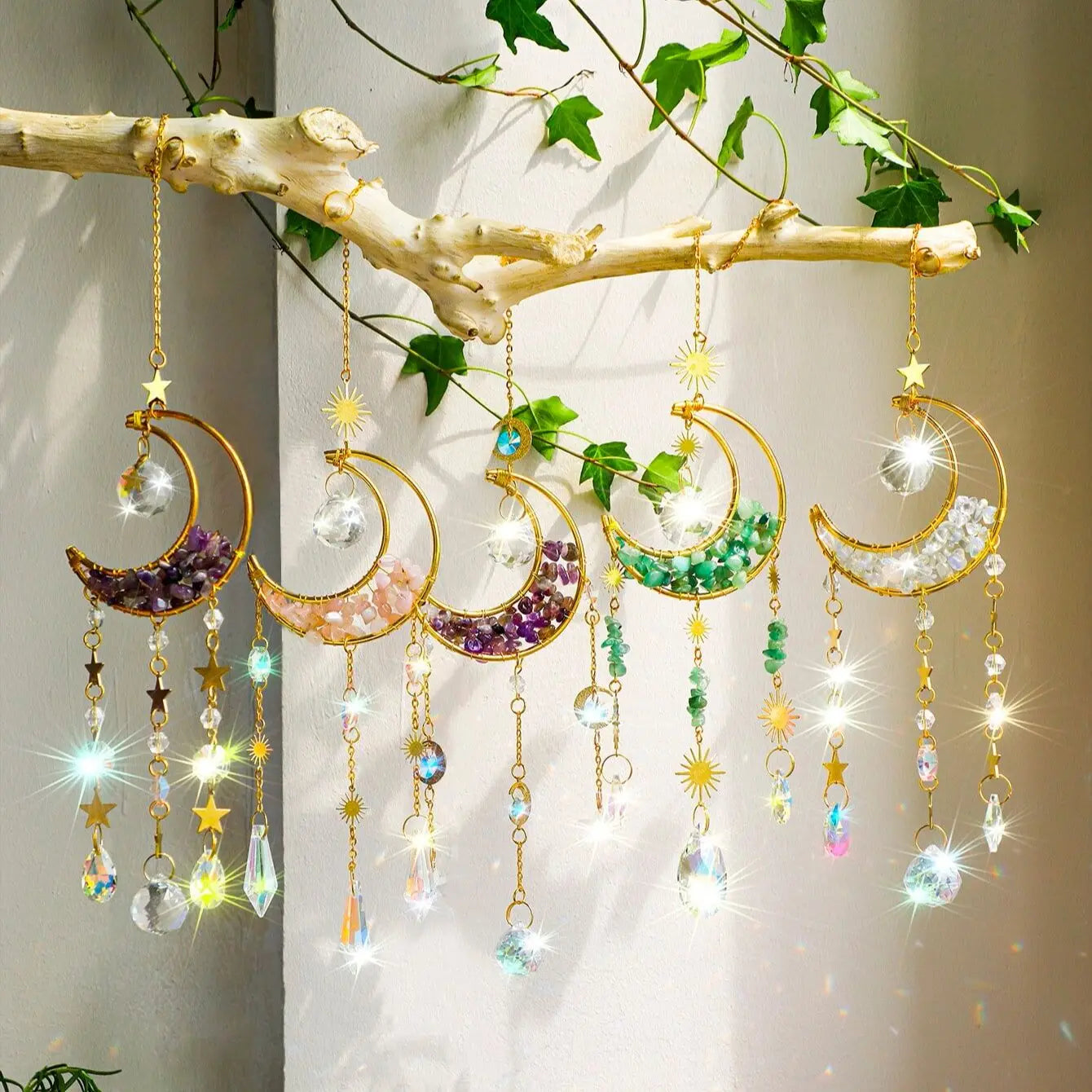 Crystal Suncatcher Moon Amethyst Rainbow Maker Garden Decoration