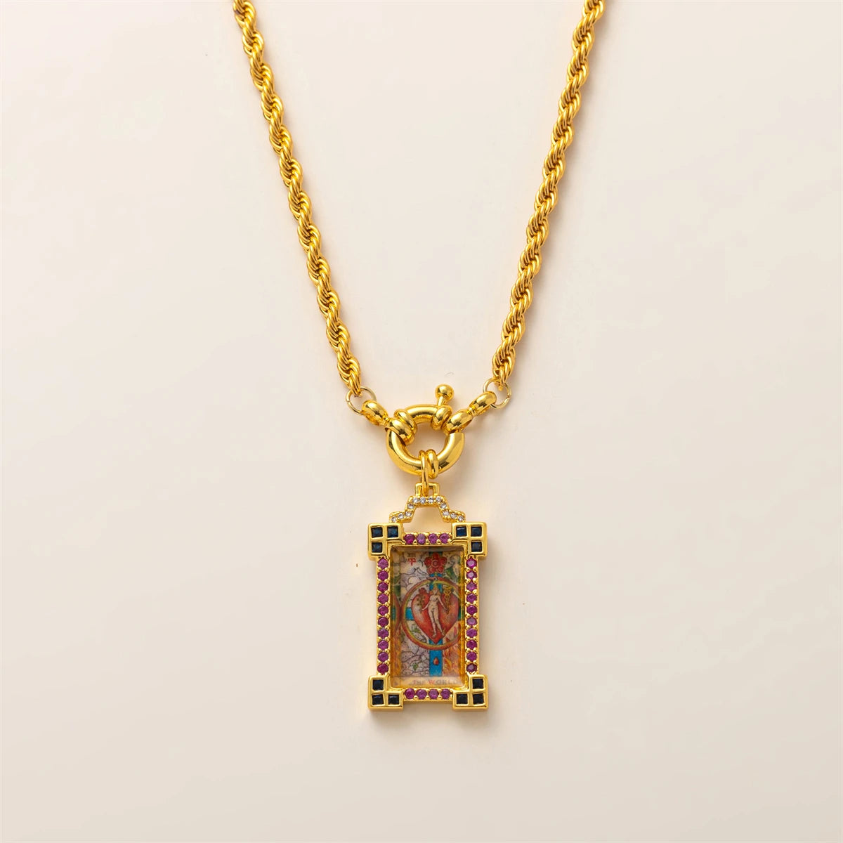 Gold-plated Bohemian Tarot Card Necklace