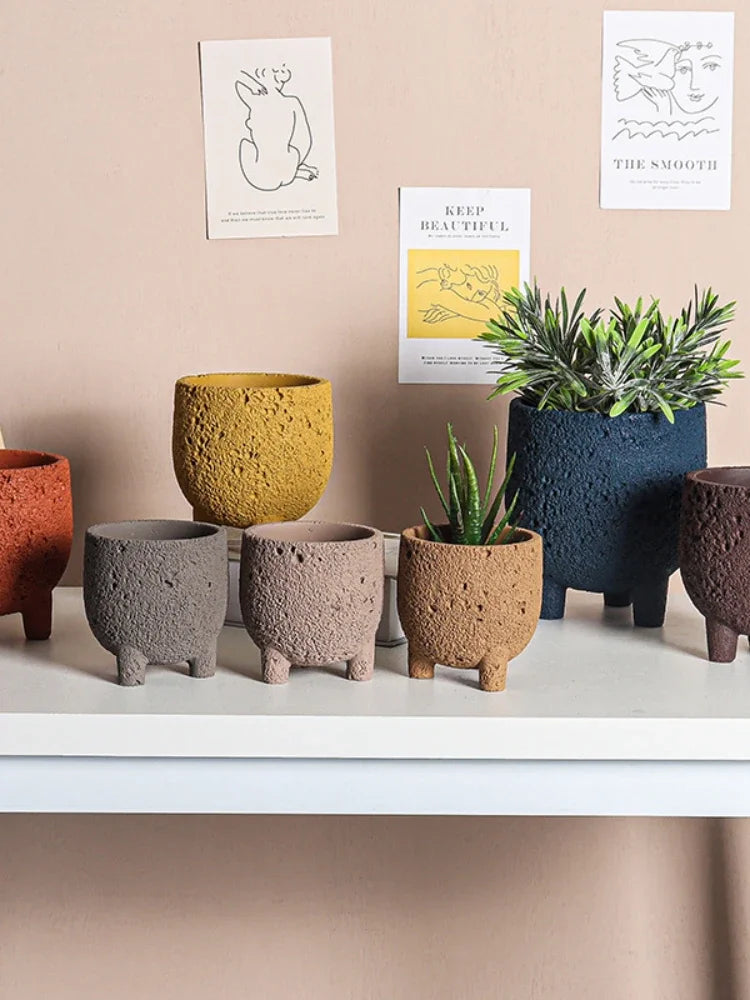 Volcanic Stone Cement Flower Pot with Feet