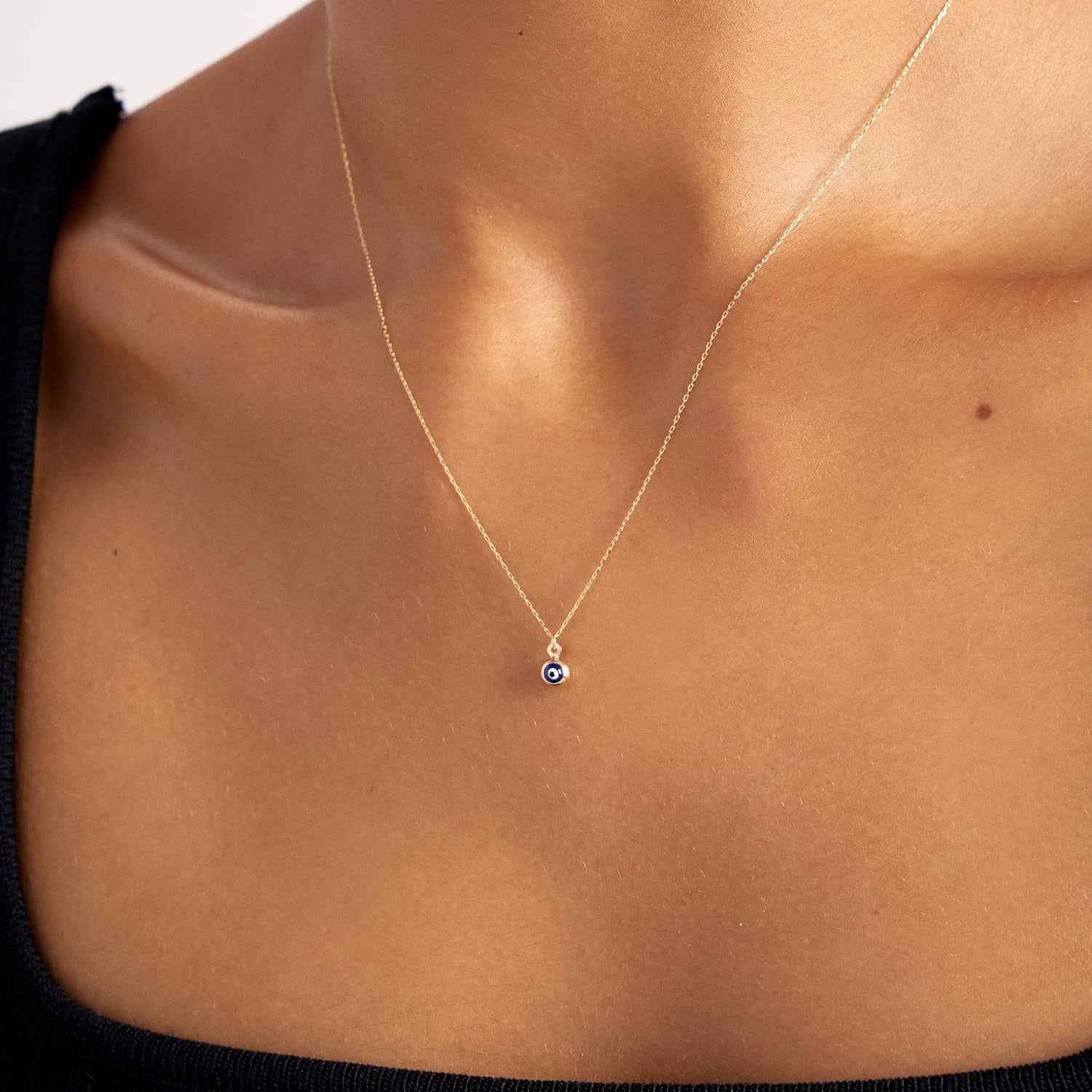 Evil Eye Beaded Necklace in 14K Solid Gold | 14K Gold Eye Necklace for Women | Evil Eye Jewelry