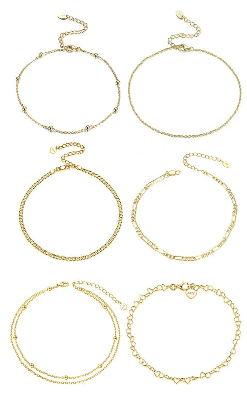 14K Gold Plated Sterling Silver Anklets (22 style options)