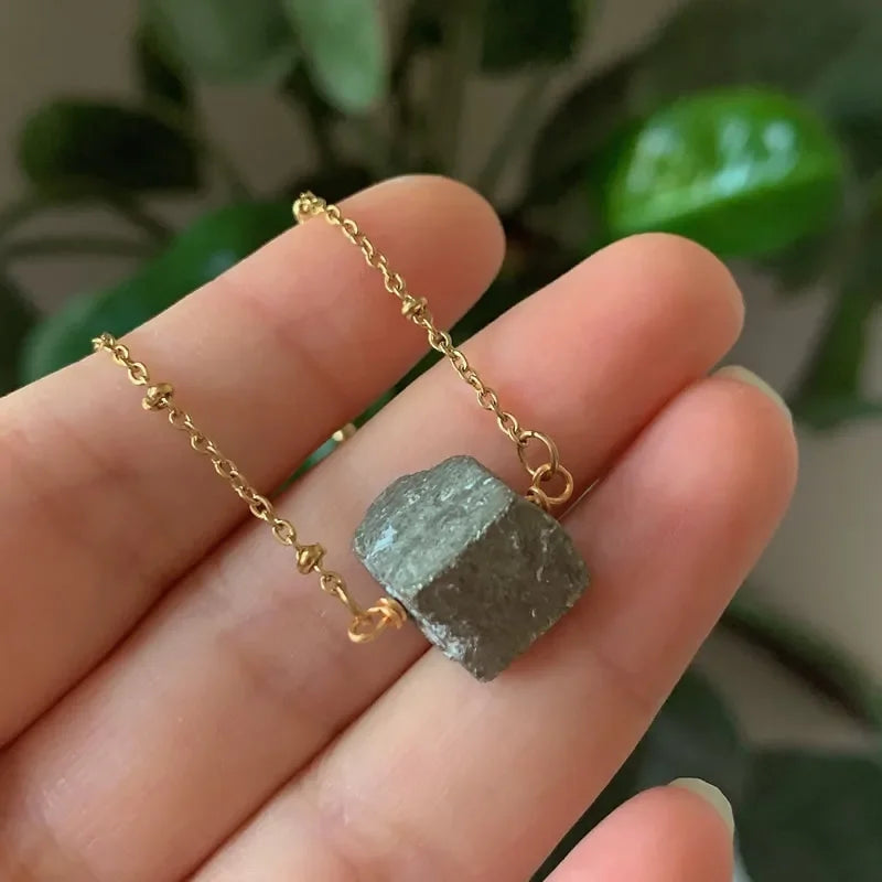 Healing Stone Raw Rock Mineral/Crystal Necklace (18 kt Gold Plated)