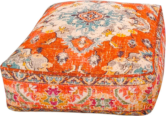 Large Yoga Décor Bean Bag Cover Orange Boho Chic Orange Decorative Floor Cushion Moroccan Seating Area Perfect for Living Room, Bedroom, Nursary or Children Room Unstuffed