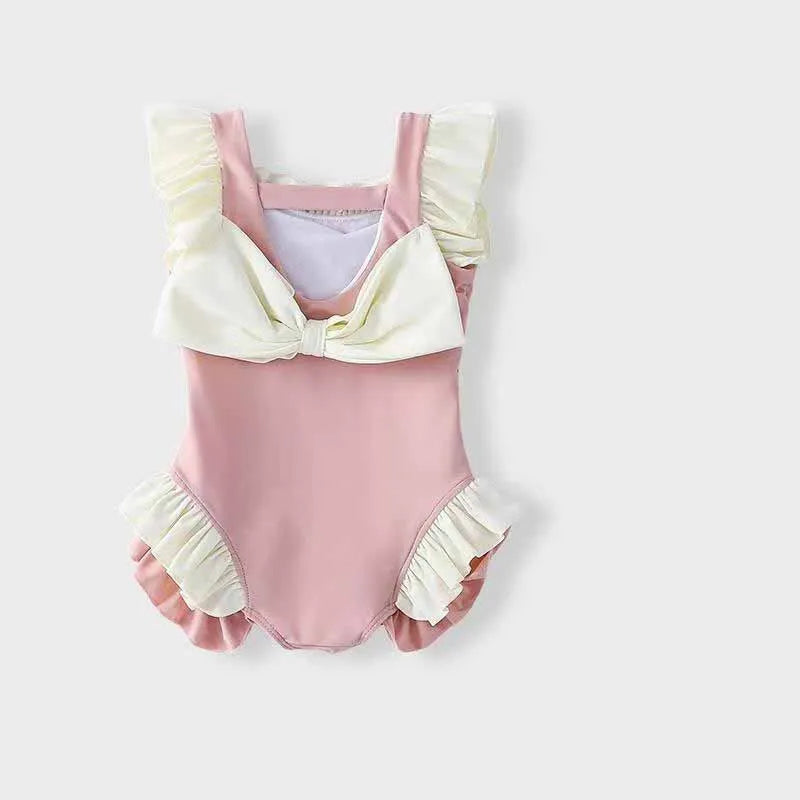 Baby Girl's One Piece Pink & White Swimsuit