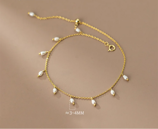 Sterling Silver Pearl Tassel Anklet