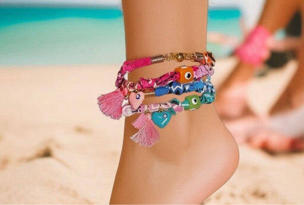 Handmade Charm Bandana Double Wrap Anklet or Bracelet