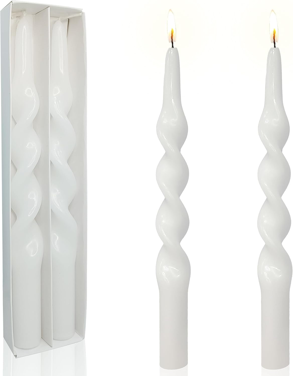 Spiral Taper Candles White Candlesticks,Set of 2 Cute Candle Sticks Handmade Tapered Candles 10 Inches Long Twisted Candlestick for Home Decoration Holiday Party Women Gifts(1D-White)