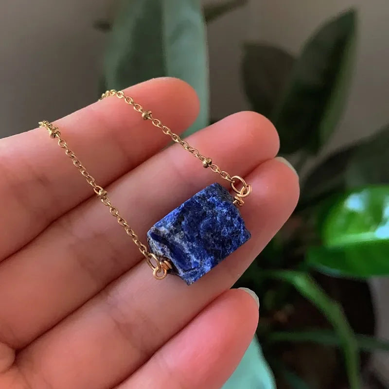 Healing Stone Raw Rock Mineral/Crystal Necklace (18 kt Gold Plated)
