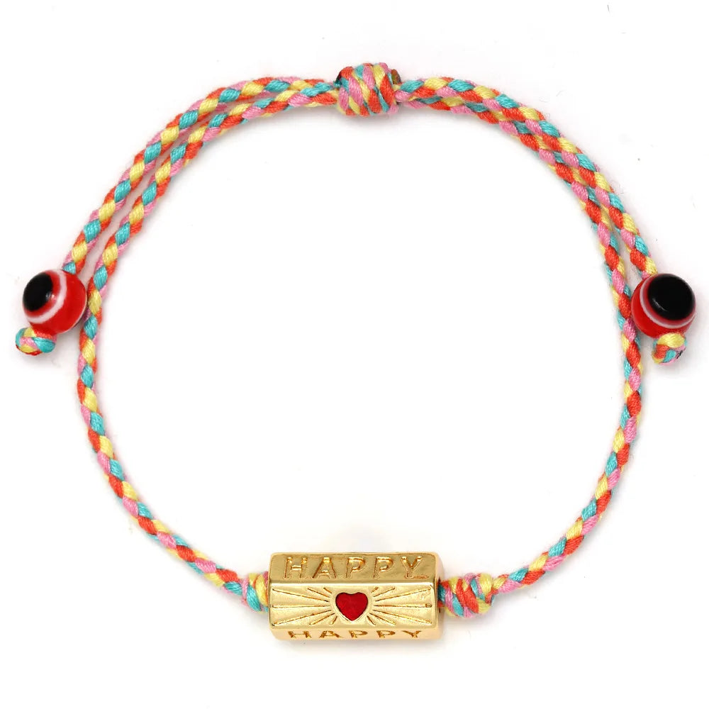 Adjustable Braided Rope Charm Bracelet