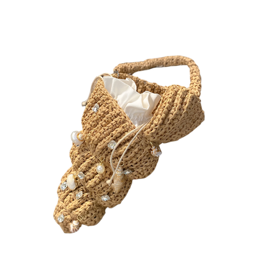 Conch Shell & Rhinestone Straw Bag