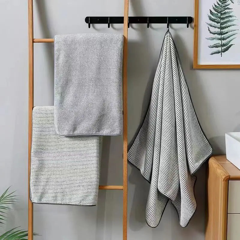 Microfiber Striped Towel Set (1 bath towel & 1 hand towel)