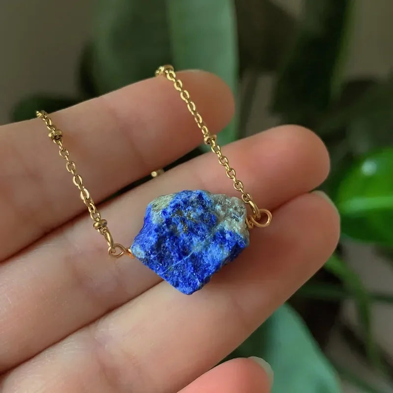 Healing Stone Raw Rock Mineral/Crystal Necklace (18 kt Gold Plated)
