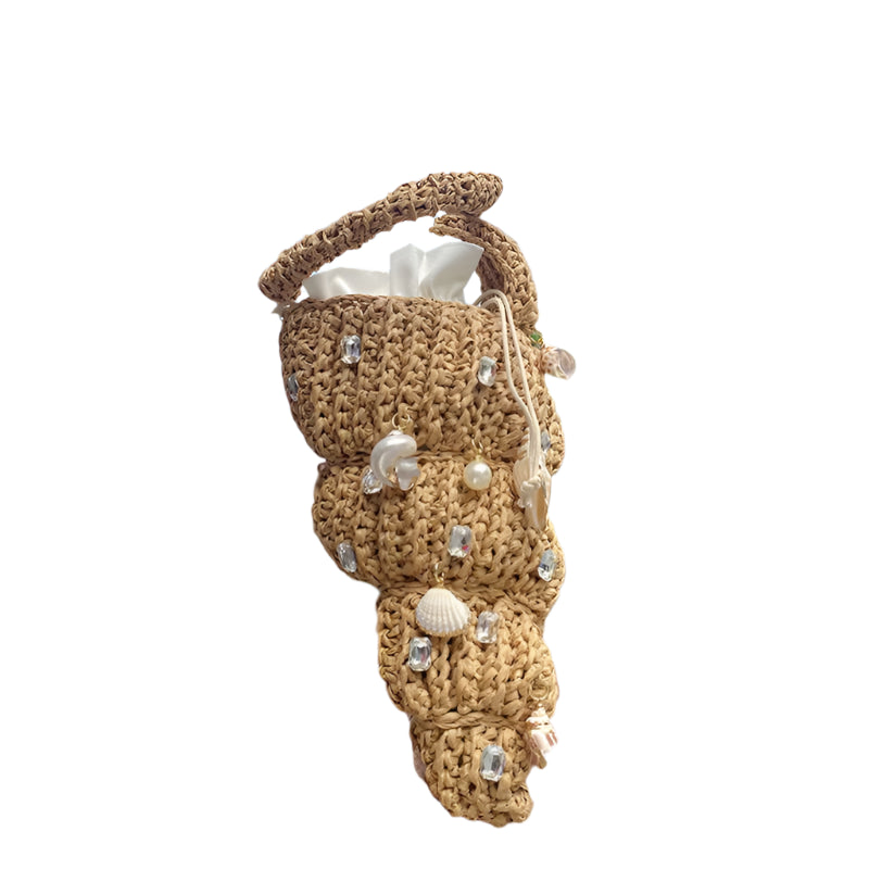 Conch Shell & Rhinestone Straw Bag