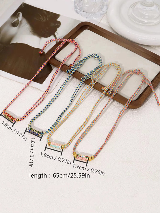 Handmade Braided Rope Pendant Necklace with Charms