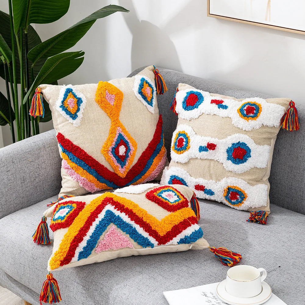 Bright Boho Pillow Case with Tassels