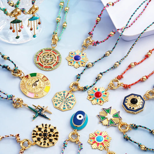 Celestial & Evil Eye Cord & Bead Necklace