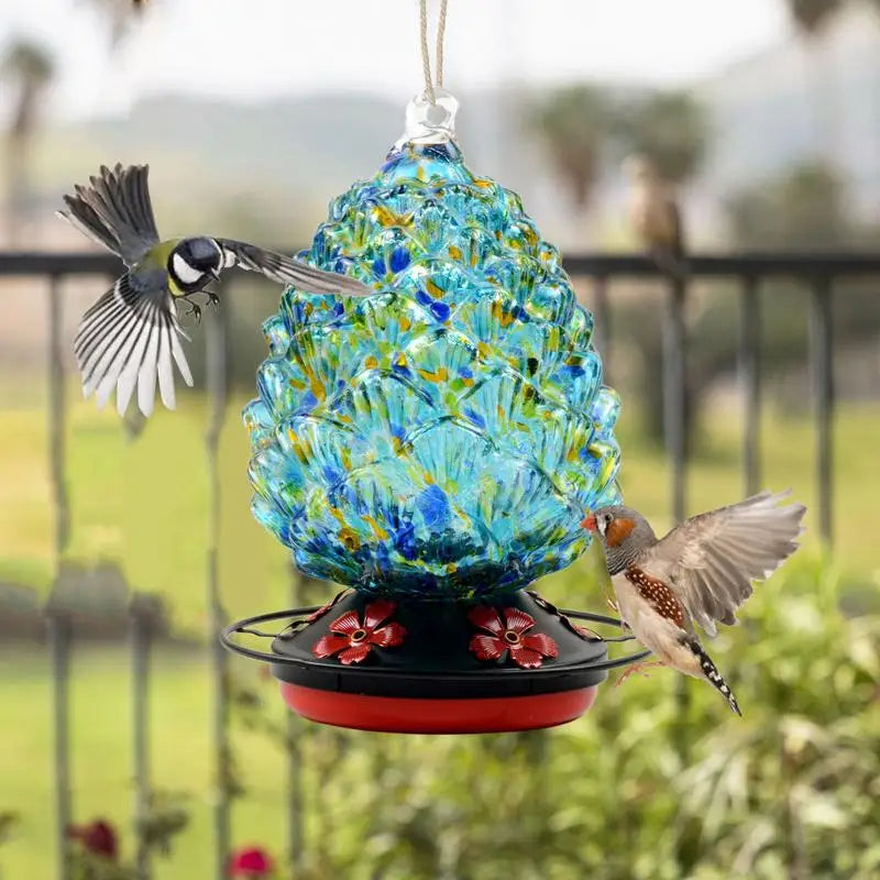 Colored Glass Hanging Hummingbird Feeder